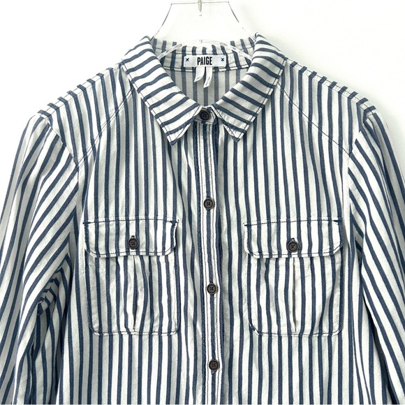 PAIGE Kadie Striped Button Up Shirt Top Blue White Long Sleeve Size Medium - Picture 4 of 16